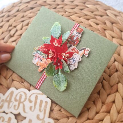 Луксозна коледна картичка плик с панделка